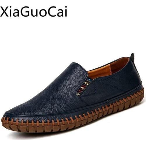 Hot Sale Size 38-47 Genuine Leather Mens Formal Shoes Slip on Men Loafers Solid Waterproof Driving Shoes Slip on Moccasins