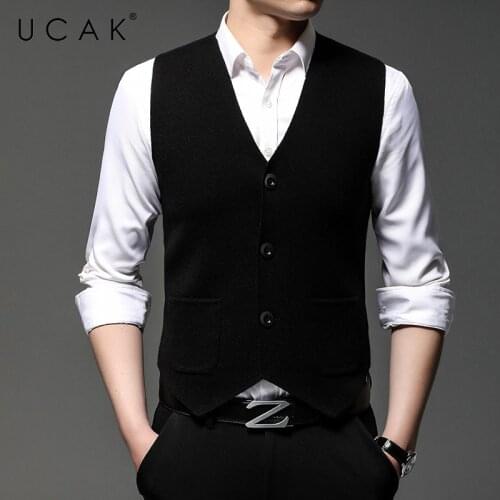 UCAK Brand Streetwear Sweater Men Cardigan Men Clothes Spring Autumn New Tops Sleeveless Sweaters Classic Cardigans Coat U1229