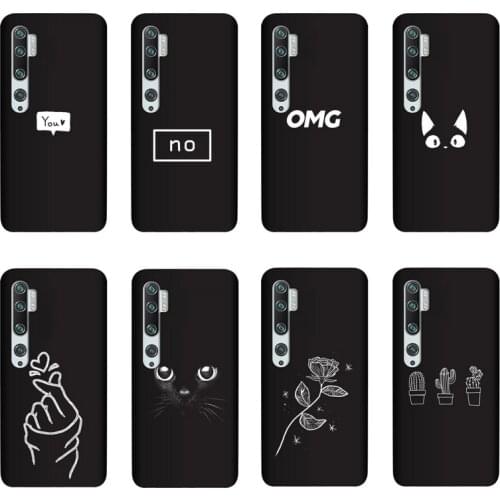 QAQsam Soft Silicone Cover For Xiaomi Note 10 Case Painting Flower Cat Moon Matte Phone Cases Funda For Xiaomi Note 10 Pro