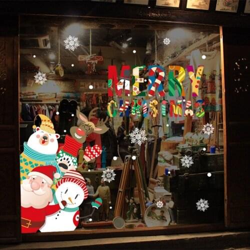 DIY Cartoon Birthday Deer and Bear Color Home Decoration Wall Stickers Christmas Window Glass Layout Background Wallpaper