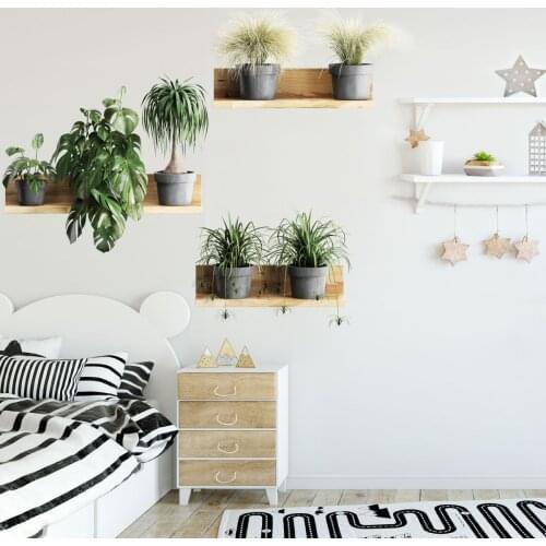 Wall shelf green plant sticker background wall decoration living room bedroom study wall sticker