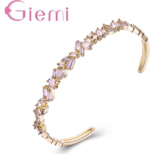 Irregular Special Design Cuff Bracelets Inlaid Dazzling Red Pink Clear Crystals Women Girls Fashion Open Bangles Accessory