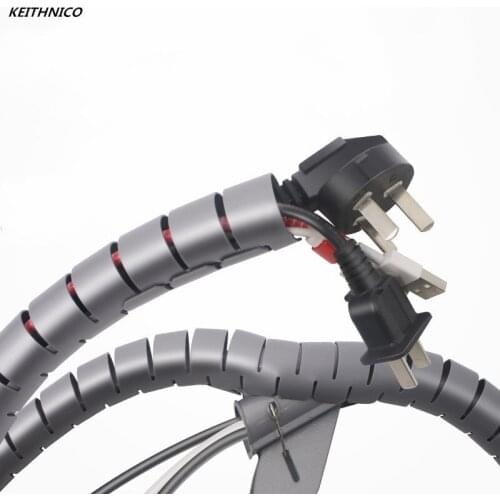KEITHNICO 1 Meter 16mm Spiral Cable Organizer Protector Cable Wire Wrap Cord Wire Storage Tube Black/Grey