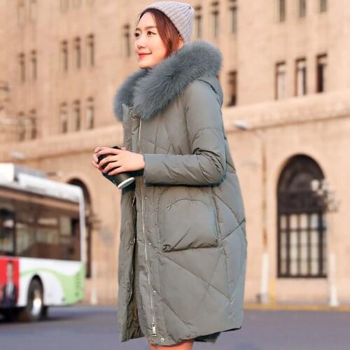 Down Womens Winter Jackets Fox Fur Collar Korean Red Bride Down Jacket High Quality Loose Long Coat Kurtka Zimowa KJ460