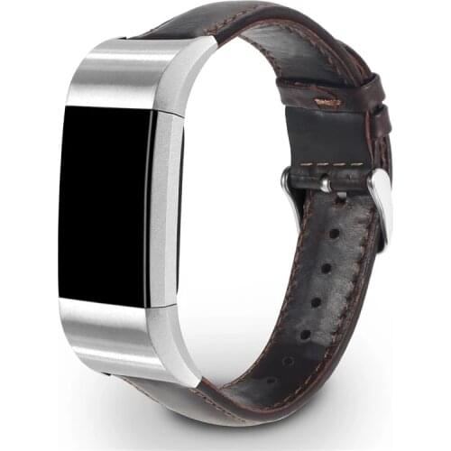 Brown Coffee Genuine Leather Watch Band Bracelet for Fitbit Charge 2 Wrist Strap for Fitbit Charge 2 Wristband with Connector