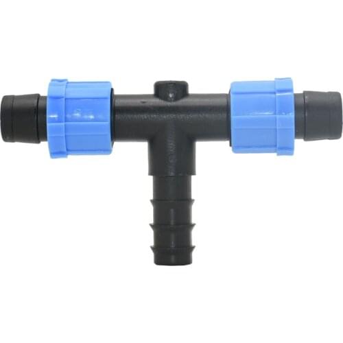Hose 1/2" to 16mm drip tape water splitter tee connector lock nut for Greenhouse drip irrigation 20 pcs