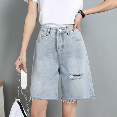 High Waist Hole Tassels Slim Cyclist Denim Bermuda Shorts Jeans Summer Straight Casual Fashion Women Denim Shorts Zipper y2k