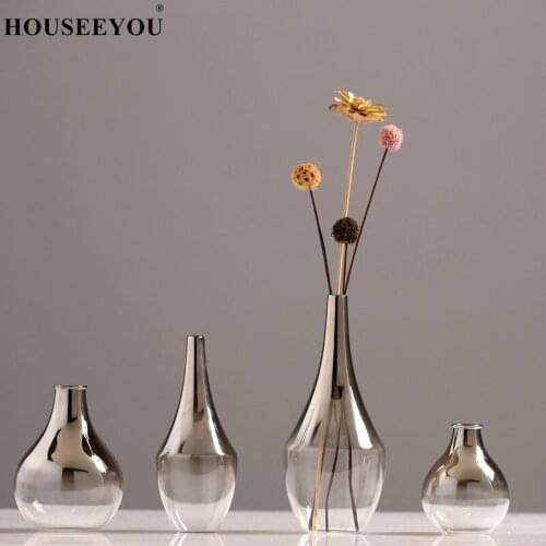 Nordic Flower Glass Vase Creative Silver Gradient Dried Insert Desktop Terrarium Jewelry Decoration Plant Holder