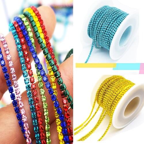 New Colorful Close Cup Rhinestone Strass Chain Flatback Sew On Crystal s For Garment Nail Decorative 2mm With Metal Claw