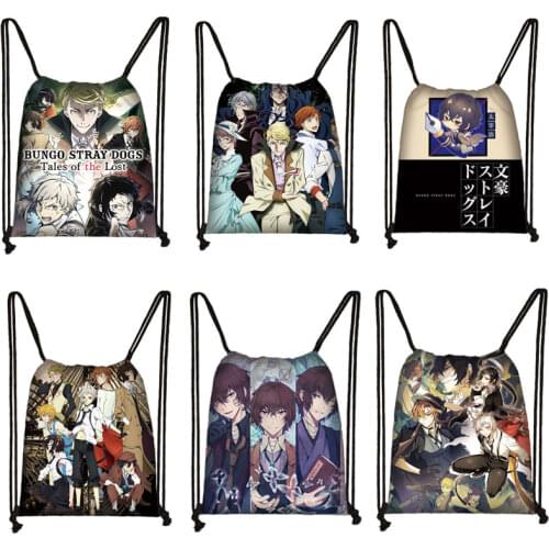 Anime Bungou Stray Dogs Drawstring Bag Teenagers Cute Rope Backpack Unisex Travel Shopping Bags Gift