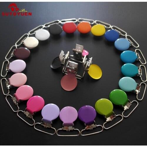 Sutoyuen 5pcs/lot,Metal Top Round Shaped Suspender Clips Pacifier Clips Baby Dummy Soother Holder Lead Free for 25mm Ribbon
