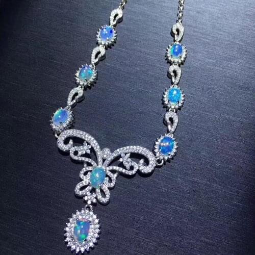 Natural Opal Necklace, the only color-changing gem in the world, 925 Sterling silver, party and wedding scene