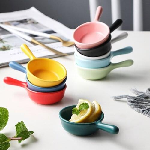Creative Ceramic Seasoning Plate Dishware Sauce Snack Dishes Mini Soy Sauce Vinegar Dish With Handle Kitchen Tableware