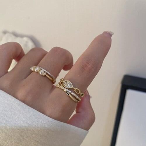 Gothic Gold Crystal Cross Rings for Women Girl Elegant Vintage Pearl Ring Wedding Engagement Aesthetic Jewelry