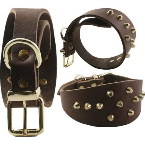 Cool Spiked Rivet Studded High Quality Cow Leathe Dog Pet Collars For Small Medium Dogs and Bit Hound Puppy