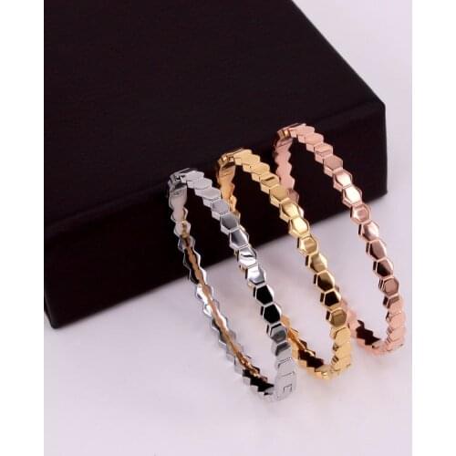 Stainless Steel Women Bangle 4mm Rhombic-shaped Honeycomb Bracelet For Woman Fashion Jewelry