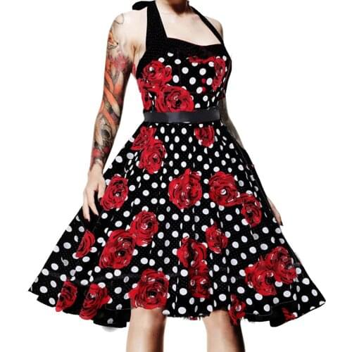 MISSJOY 2020 Kawaii Halloween costumes for women halter Summer Party Casual Knee Length A Line Vintage Retro 50s pin up dress