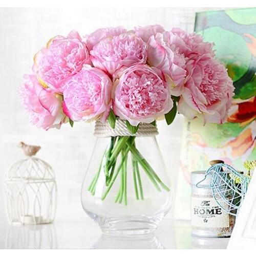 1 Bunch 5 HEAD European Artificial Flower Fake Peony Bridal Bouquet Christmas Wedding Party Home Decorative 4 Color