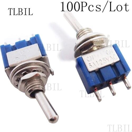 100PCS 3PIN SPDT Mini Toggle Switch ON/ON 6A 125V/ 3A 250V