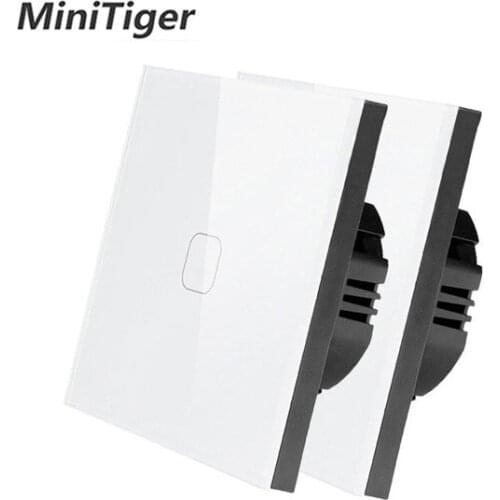 Minitiger EU/UK standard Waterproof 1 Gang LED light Touch Switch Sensor Wall lamp Switch Tempered Glass Wall lamp Switch 2 pcs