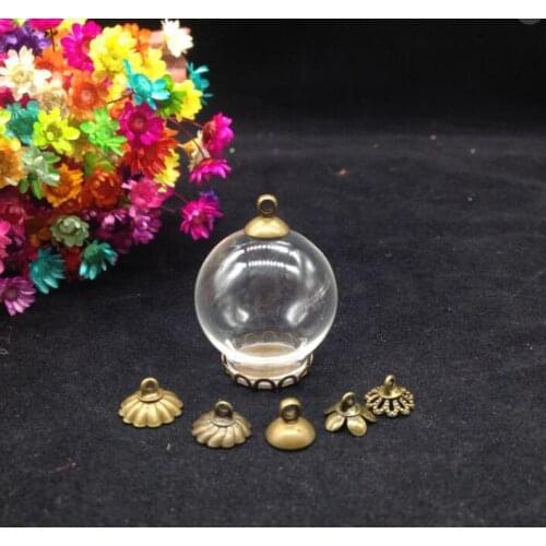 20pcss 25*15mm Clear glass globe lace tray beads cap set glass wishing bottle vial pendant diy jewelry findings necklace trinket