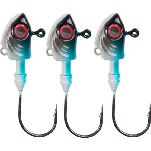 3PCS Jig Fish Head Hook 7g/10g/14g/20g Fishing Jigging Stainless Steel Fishhook 3D Eyes Pike Bass Fishing Tackle 2021