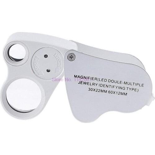 50set 30X 60X LED Lighted Illuminated Jewelers Eye Loupe Jewelry Magnifier For Gems Jewelry Rocks Stamps Coins Watches Antiques