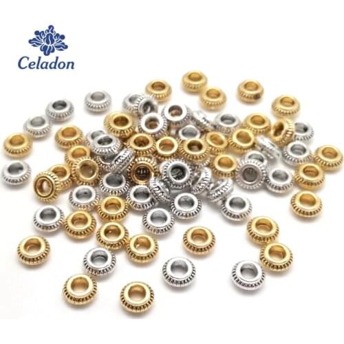 50pcs/lot One Layer Oblate Beads Zinc Alloy Metal Spacer Beads for DIY Bracelet Necklace Jewelry Findings Making 7*3mm
