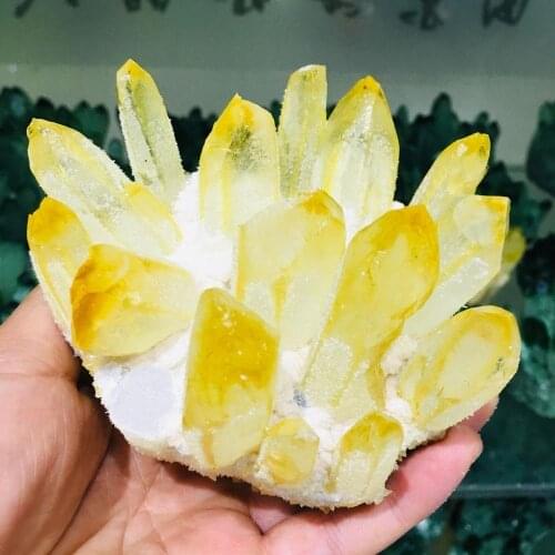 700g yellow Natural Ghost Phantom Quartz Crystal Cluster Healing Specimen