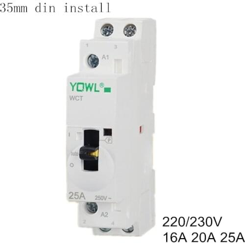 2P 16A 20A 25A 220V/230V 50/60HZ Household Din rail AC Contactor Modular Manual Control Home AC Contactor 2NO 2NC or 1NO+1NC CT1