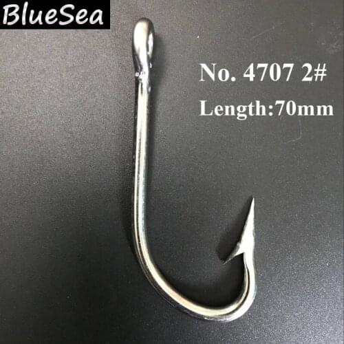 BlueSea 4707 2# 70mm 20 Pcs/Pack Stainless Steel Offset Shark Big Fish Hooks Long Shank Europe Tuna Bait Big Game Fish Hooks