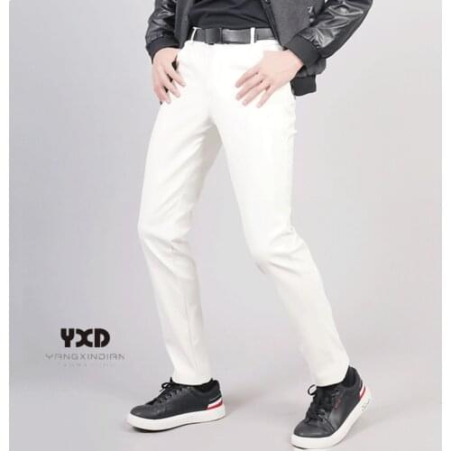 New Brand Spring Autumn Men Leather Pants Slim Fit Elastic Style Male Fashion PU Leather Trousers Man Punk Cosplay Dance Pants