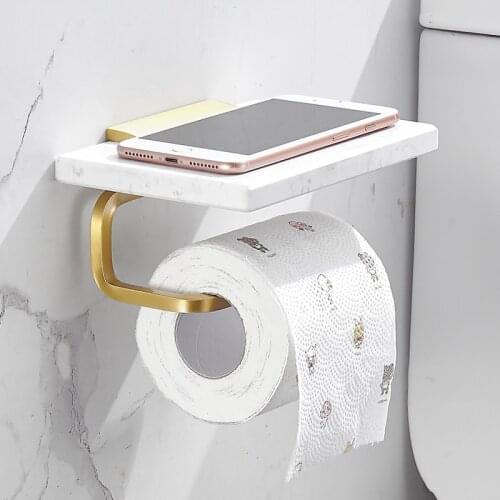 Toilet Paper Holder Phone Storage Brush Gold Aluminum and Marble Bathroom Accessories Tissue Holder Bathroom Shelf