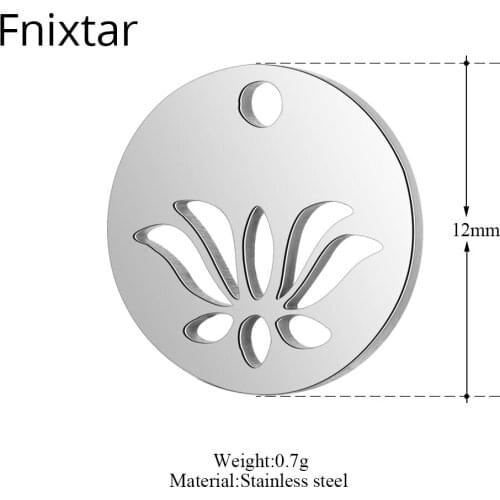 Fnixtar 50pcs/lot Polishing Stainless Steel Flower Lotus Mini Pendants Charms For Women Jewelry DIY 12mm Handmade Round Charms
