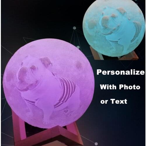 Photo Custom Personality 3D Print Moon Lamp Color Change Lunar USB Rechargeable Nightlight Touch/Remote Moonlight