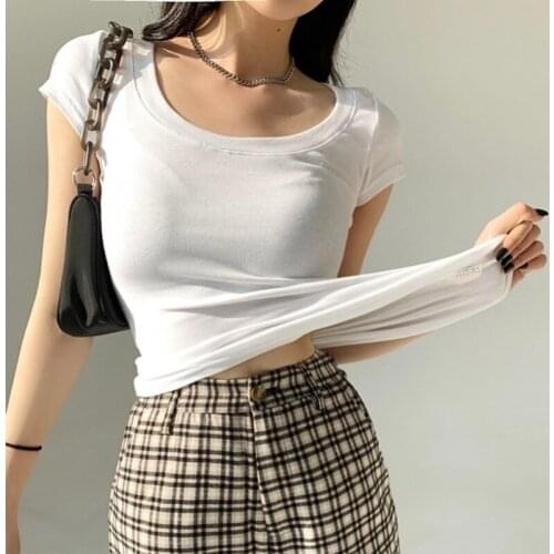 Cotton Tee Shirt 16 Solid Colors Basic Elastic T Shirt Women Casual O-neck Summer Short Sleeve Top Tshirt S-XL S820