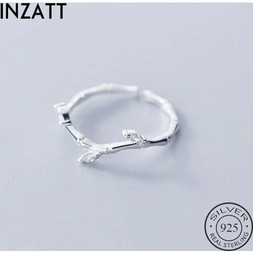 INZATT Real 925 Sterling Silver Zircon Bamboo Leaves Adjustable Ring For Fashion Woman Fine Jewelry Minimalist Cute Accessories
