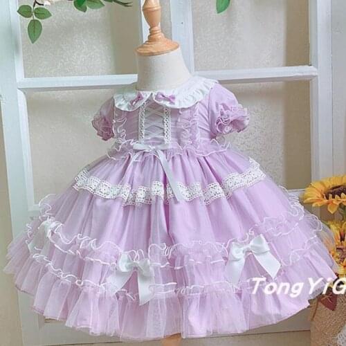 Spanish Baby girl Lolita Princess Children Birthday Party mesh stitching Ball Gown Lace Bow Stitching Cute princess Dress