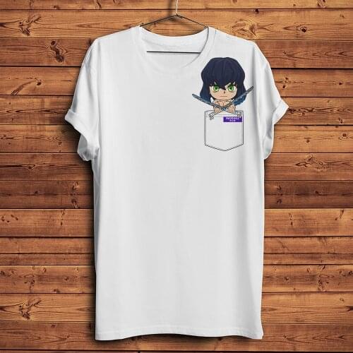 Kawaii pocket Tanjirou Nezuko Zenitsu Inosuke Giyuu Rengoku funny 3d tshirt Men Unisex Demon Slayer Kimetsu No Yaiba streetwear