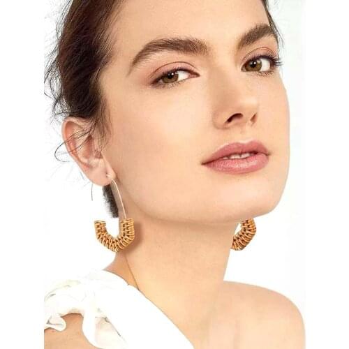 KDG Womens Woven Cotton Thread Round Earrings Bohemian Style Large Pendant Earrings Women