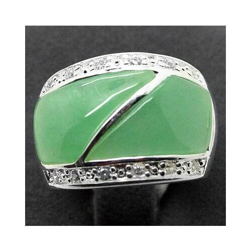Natural Green Natural jade 22X16mm 925 Sterling Silver Marcasite Ring Size 7/8/9/10