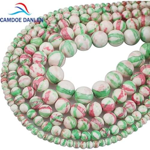 Natural Clay Green Pink Mix Color Ceramic Stone Round Beads 4 6 8 10 12mm Diy Handmade Beads Jewelry Bracelet Making Wholesale