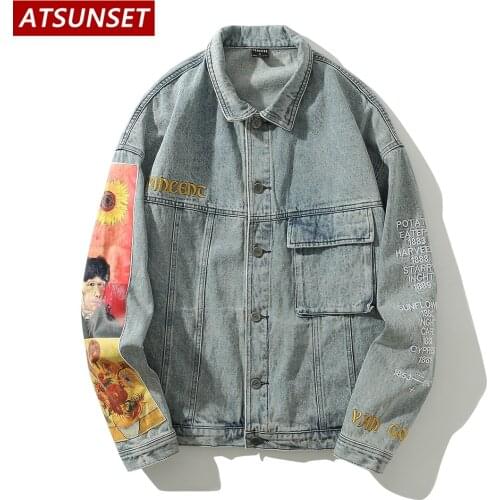 ATSUNSET Art Painter Van Gogh Jacket Men Hip Hop Streetwear Vintage Style Harajuku Jacket Autumn and winter Top