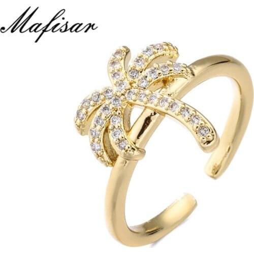 Mafisar 2021 New Arrival Women Summer Jewelry Fashion Gold Color Coconut Tree Charm Ring Open End Design Party Ring Jewelry