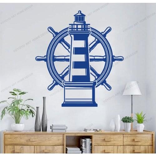 Lighthouse Sign Wall Decal Marine Ocean Sea Steering Vinyl Wall Window Stickers Bathroom Living Room Home Decor Mural CX561