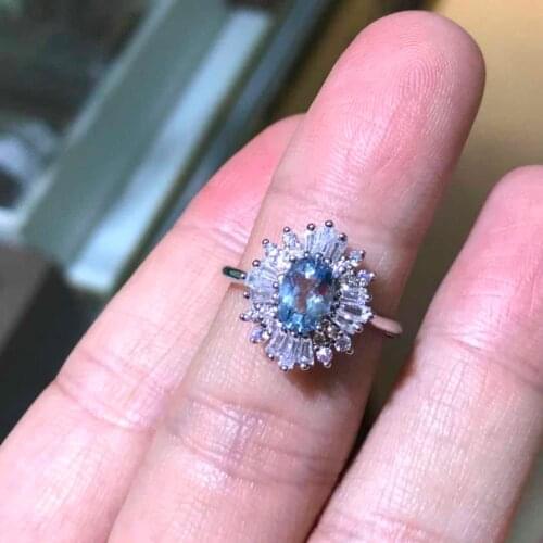 Natural Brazil aquamarine 5mm*7mm gemstone ring in 925 sterling silver precious stone jewelry with gift box