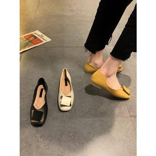 Spring and summer new fashion all-match shallow mouth gentle style womens shoes non-slip flat metal decorative single shoes