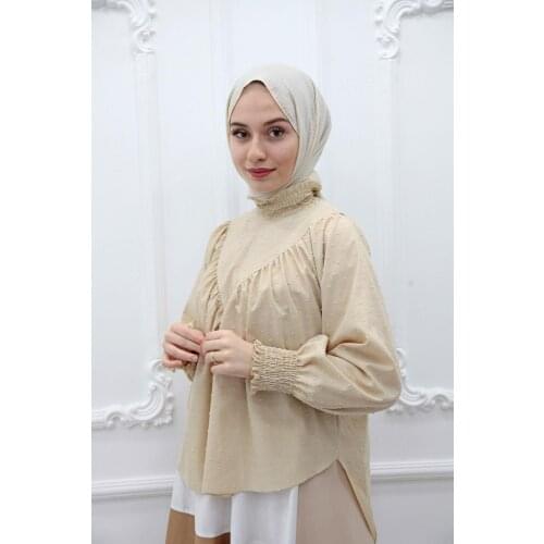 New Season Trend Muslim Pompom Shirt Cream