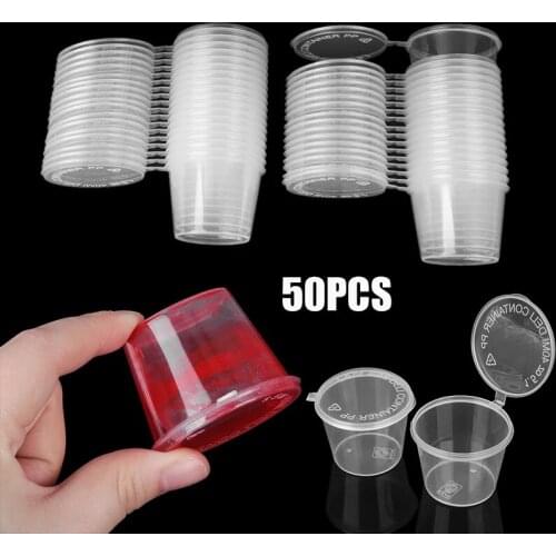 50Pcs/set 25/30/40ml Small Plastic Disposable Sauce Cups Food Plastic Cups Sauce Containers With Boxes Lid Disposable Storage