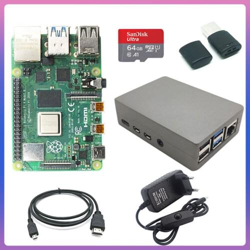 Original Raspberry Pi 4 2GB 4GB RAM + 64GB memory card aluminum 3A adapter + Raspberry Pi 4 Aluminum alloy metal case